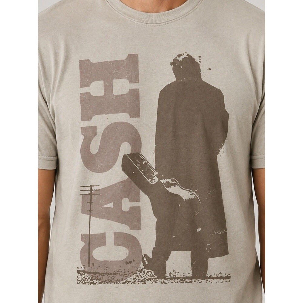 Johnny Cash Mens S/M Beige Graphic T-Shirt Man in Black Country Music Retro
